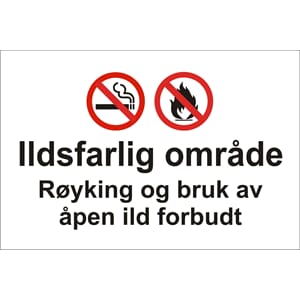 Ildsfarlig område, Røyking...30x20cm pvc